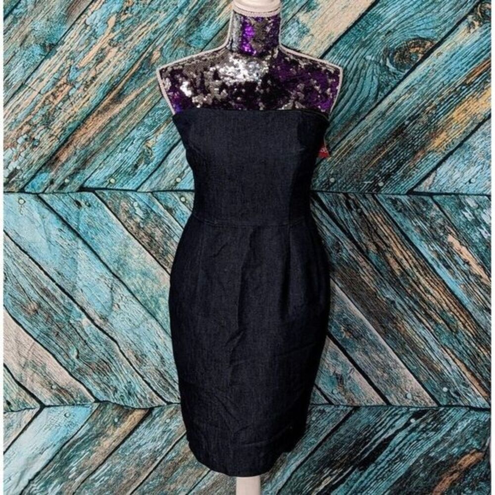 Y2K Dark Academia Denim Mini Dress Express NWT Strapless Bodycon Boho Western